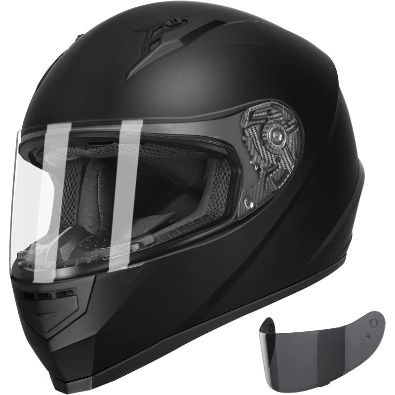 Compact Motorcycle Helmet - Matte Black - Full Face w/ Tinted Visor