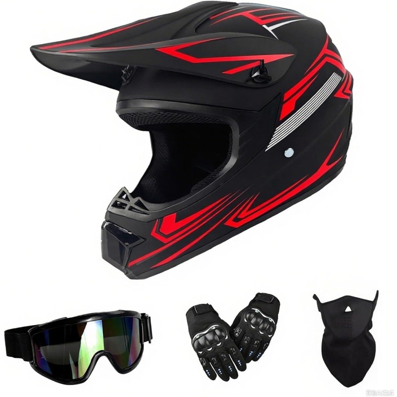 Youth Kids Dirt Bike Motocross Helmet (Goggles Gloves Face Mask) 4PCS Set, Boys Girls Full Face Motorcycle Helmets Youth Kids Dirt Bike Motocross Helmet (Goggles Gloves Face Mask) 4PCS Set, Boys Girls Full Face Motorcycle Helmets