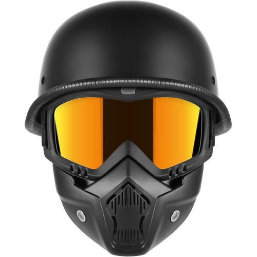 Motorcycle Half Helmets with Face Shield, German Style Motorcycle Helmet, Retro Half Shell Helmet for Moped Cruiser Scooter