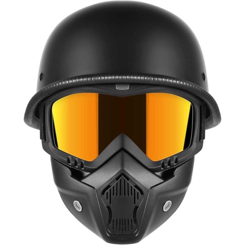 Motorcycle Half Helmets with Face Shield, German Style Motorcycle Helmet, Retro Half Shell Helmet for Moped Cruiser Scooter