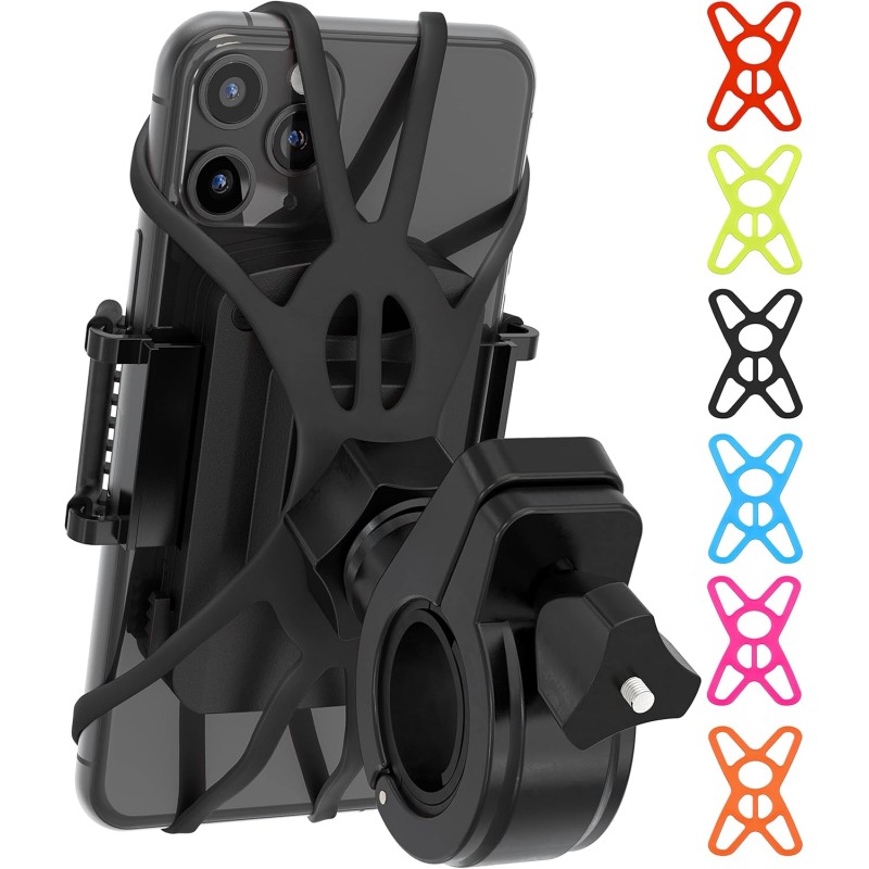 Premium Bike Phone Mount Holder | Universal Cell Phone Mount for 4"-7" Phones | Includes 6 Reusable Color Bands