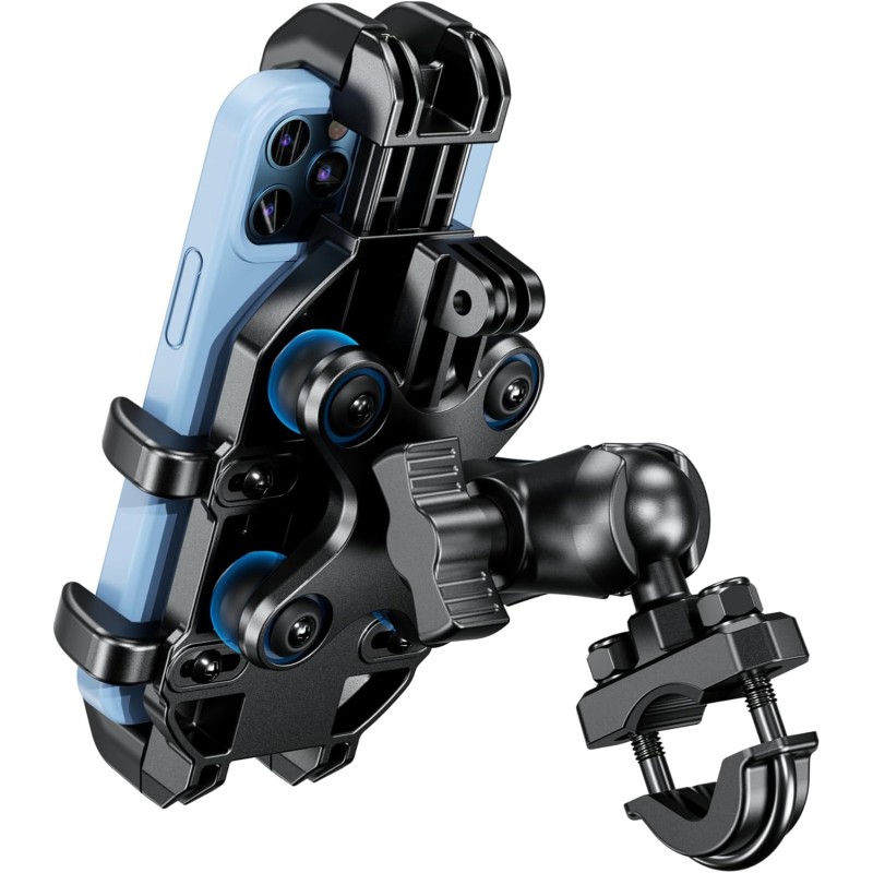 Motorcycle Phone Mount Holder with Vibration Dampener, Anti-Shake Handlebar Cellphone Cradle for Bike Bicycle Scooter ATV