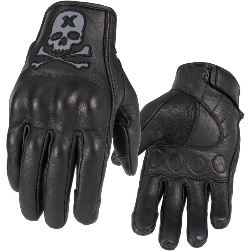 Goatskin Leather Motorcycle Motorbike Powersports Racing Gloves Reflective Skull Touchscreen for Men and Women Model