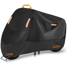 Heavy Duty Motorcycle Cover, Durable Waterproof Outdoor Protection Scooter Cover 4 Reflective Tape Lock-Holes fits up to 86"